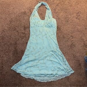 Y2K Lipstick Boutique Aqua Dress with Subtle Floral Design
